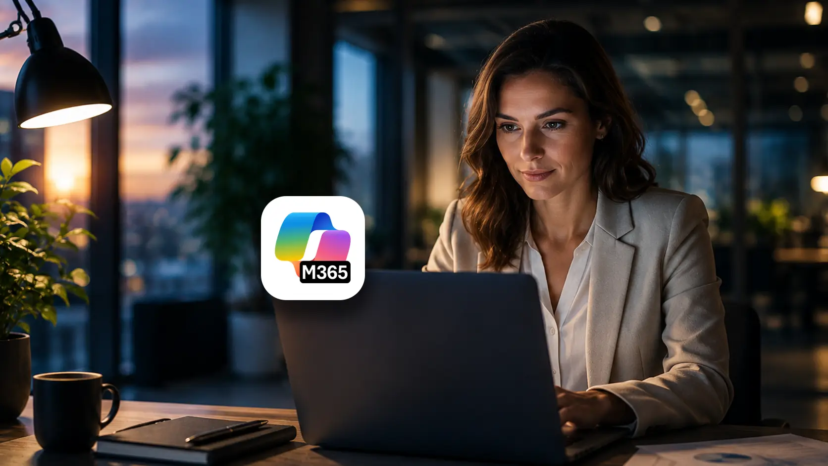 Vrouw achter laptopt MS365