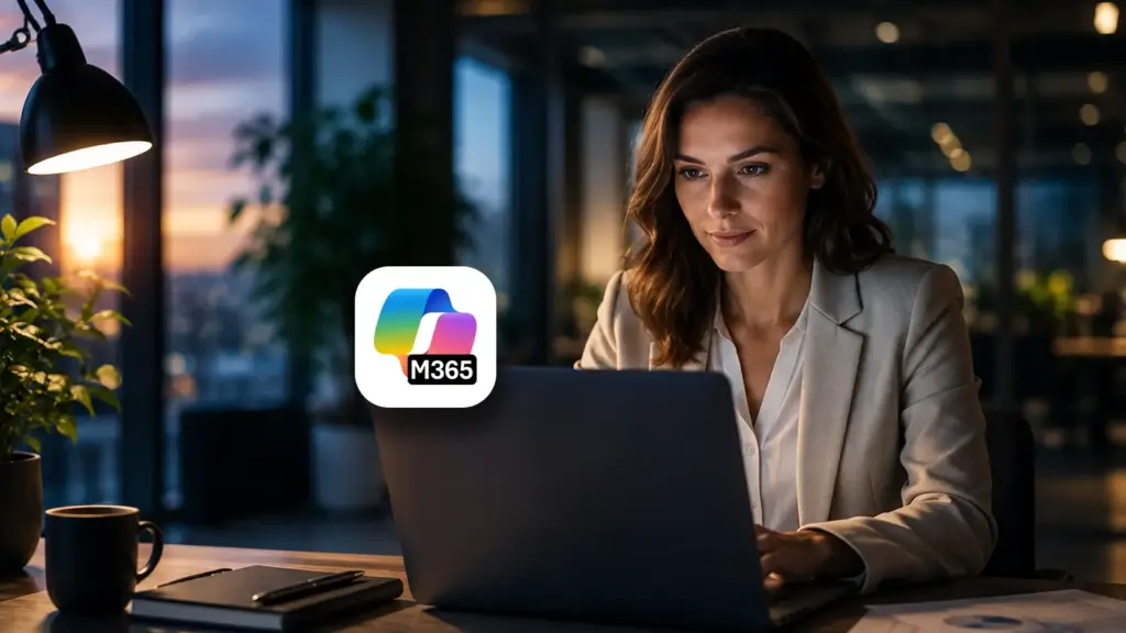 Vrouw achter laptopt MS365